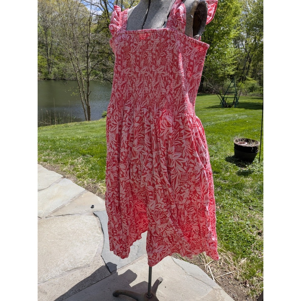 Lands' End XXL 2X Smocked Top Midi Dress Pink Coquette Beachy cotton dress